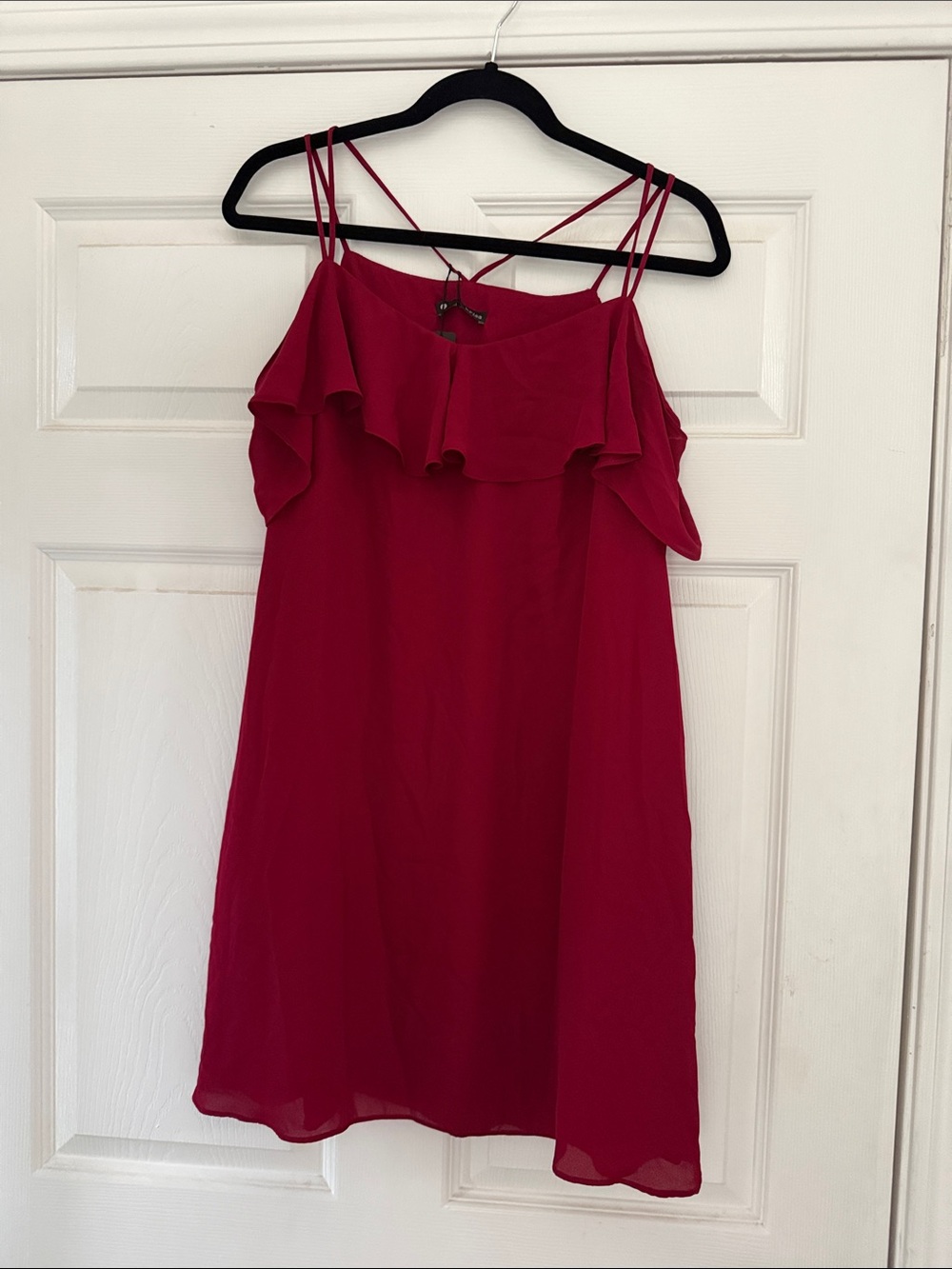 Ruffle Cold-Shoulder Mini Dress in Deep Berry